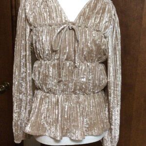 Macaron taupe pleated Velvet long sleeve top